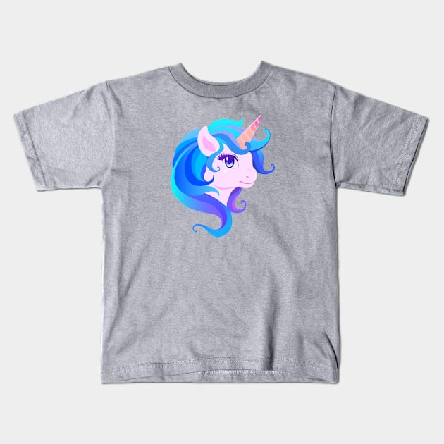 Cute Cartoon Unicorn Head Purple and Blue Kids T-Shirt by Jim N Em Designs